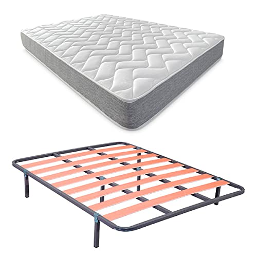 DUÉRMETE ONLINE - Letto completo con materasso viscotec reversibile (faccia inverno/estate) + rete Basic con 4 gambe morsetto, 90 x 190