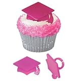 DecoPac Iridescent Pink Grad Cap Graduation - Cake Pick Rings (12)