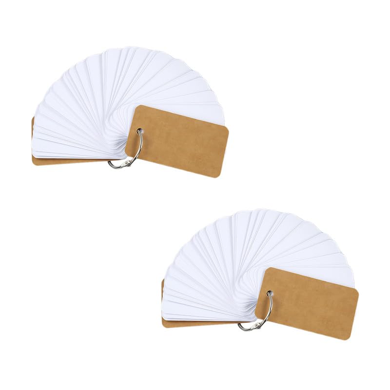 2pcs 50 Sheets Sticky Notes, Revision Flash Cards with Metal Binder Ring,Index Cards With Kraft Paper Memo Scratch Pads 40 * 70mm White