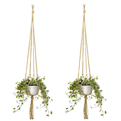 vorey 2 Pack 48 Inches Plant Hanger Flower Pot Hanger Plant Sisal fiber Rope Plant Holder for Indoor Outdoor Decorations,Strong tensile,Large Size include Ring, 4 Legs