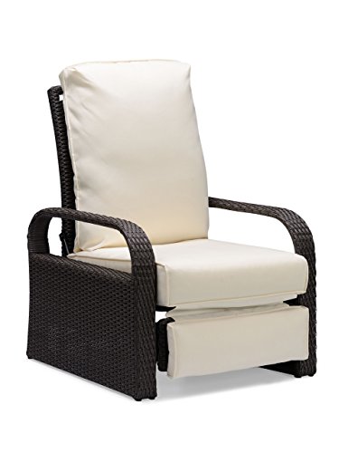 BABYLON Outdoor Recliner Wicker Patio Adjustable Recliner Chair with 5.11" Cushions and Ottoman,Rust-Resistant Aluminum Frame,All-Weather Resin Rattan, Grey&Beige