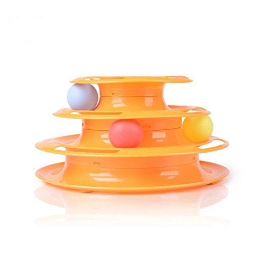 OWIKAR Tower Of Tracks Interactive Cat Toy, Three Levers Pet Toy Amusement Plate Crazy Ball Disk Cat Scratching Ball Toy for Multiple Cats