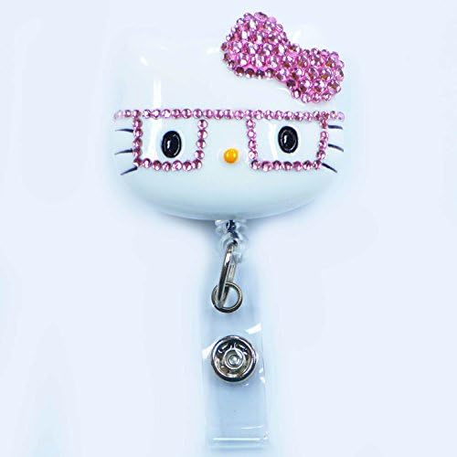 LOVEKITTY - 3D Nerd Hello Kitty Inspired Rhinestone Badge Reel/Name Badges/ID Badge Holder (Pink)