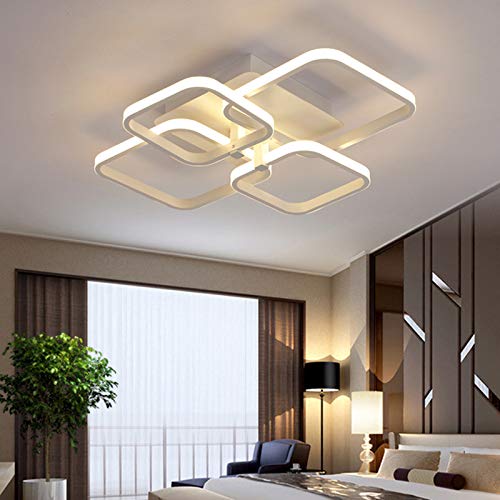 XEMQENER 40W Dimmable LED Ceiling Light, 3000K-6000K Color Changing Light Fixture with Remote Control for Living Room Bedroom Lounge (4 White Squares, Dimming)