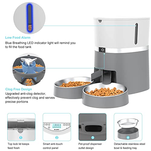 ALUKE Cat Feeder, Automatic Cat Feeder for Double Pets, Pet Feeder Dog