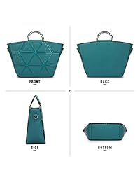 Bolsas de diseño para mujer con asa superior y bolsillos para el hombro, con ribete geométrico.