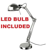 Ikea Table Lamp Work Reading Led (Bulb Included) Silver Forsa Adjustable
