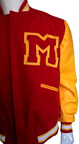Outfitter Jackets Michael Jackson Thriller M Logo Varsity Men's Yellow Sleeves Wool Bomber Jacket (S, Red)