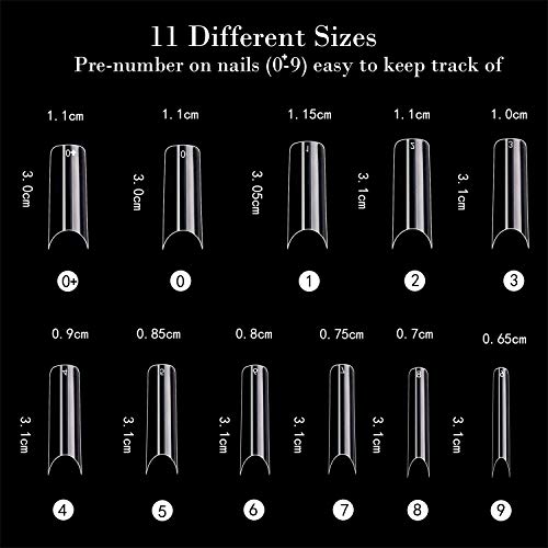 Noverlife 1100pcs Deep C U Curved Square Shape French False Nail Tips 11 Sizes Long Acrylic