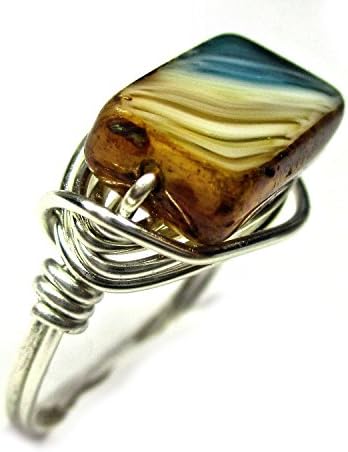 Chic Czech Glass Desert Mirage Artisan Silver Wire Ring Size 4-12 Crafted in USA