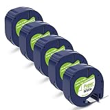 P PUTY Compatible Label Tape Replace DYMO LetraTag Refills 91330 10697 Self-Adhesive Paper Label Tape,for DYMO LetraTag LT-100H LT-100T QX50 Label Maker, Black on White, 1/2 Inch x 13 feet, 5 Pack