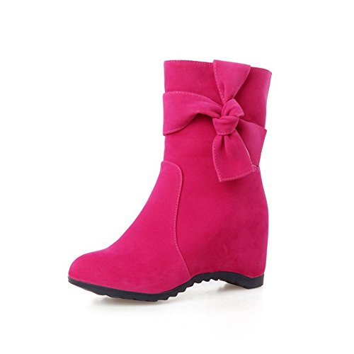 AllhqFashion Women's Round Closed Toe Kitten Heels Frosted Low Top Solid Boots, Rosered, 35 AllhqFashion Women's Round Closed Toe Kitten Heels Frosted Low Top Solid Boots, Rosered, 35