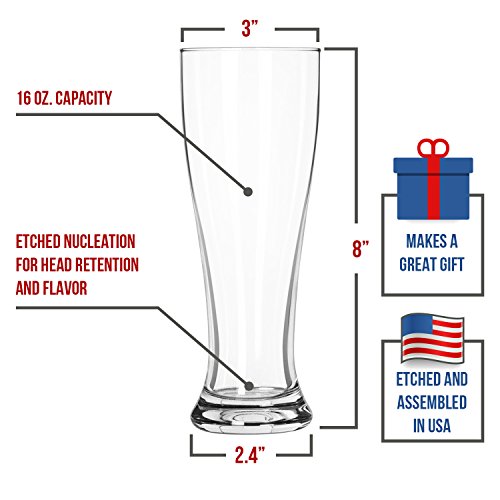 Set of 4 Nucleated Beer Glasses for Better Head Retention, Aroma and Flavor - 4 Unique Craft Beer Glass for Beer Drinking Enhancement - Beer Glass Gift Idea for Men