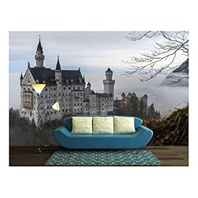 Ancient Castle with Fog - Removable Wall Mural | Self-Adhesive Large Wallpaper - 66x96 inches