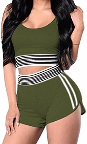 SanCanSn 2 Piece Tracksuit, Women's Casual Striped Sexy Sport Active Tank Top Shorts (M, Green)