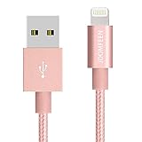 Charger, JOOMFEEN 3FT Durable Nylon Braided 8pin Cable Syncing and Charging Cord for iPhone se,7,7 plus, 6s plus, 6s, 6 plus, 6, 5s, 5c, 5, iPad Air, iPad Mini, iPod (Rose Gold)