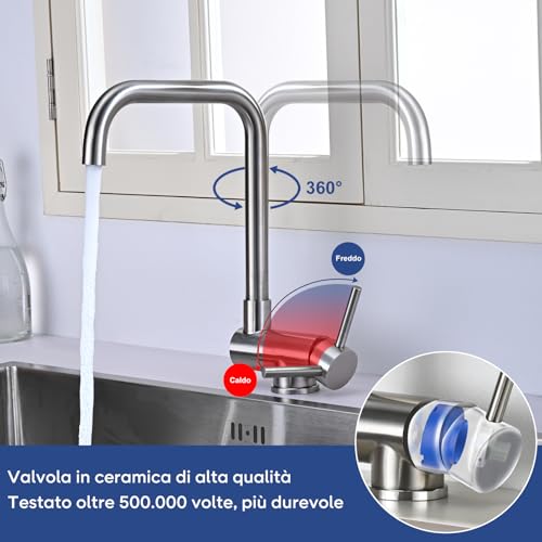 BuntHaus Folding Kitchen Tap, Folding Kitchen Mixer, 360° Rotatable Kitchen Tap, Folding Kitchen Mixer Under Window in Brushed 304 Stainless Steel