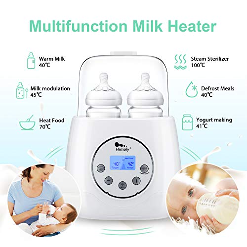 Baby Bottle Warmer, Himaly Bottle Sterilizer 6 in 1 BPA-Free Bottle Warmer with Rapid Heating Warm Milk Formula Heat Food Defrost, LED Display and Accurate Temperature Control, Fit Most Baby Bottles