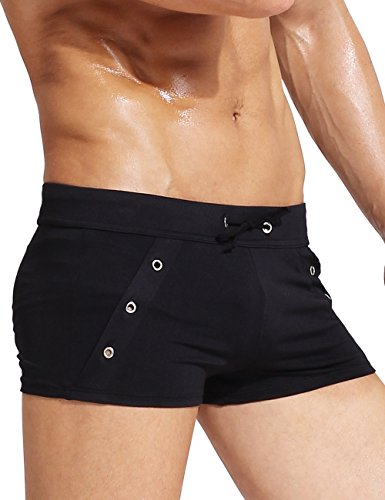 Godsen Mens Low Rise Sexy Swimwear Trunk Boxer Brief Swimsuit BLACK medium