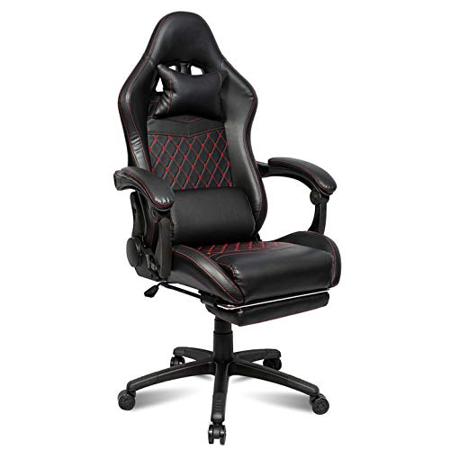 E-Sport Silla de juegos Silla de juegos de computadora Silla de oficina Mecedora Silla multifunción de carreras Silla giratoria ajustable de cuero PU con respaldo alto Reclinable con reposacabezas Almohada de apoyo para el lomo Almohadilla para reposapiés