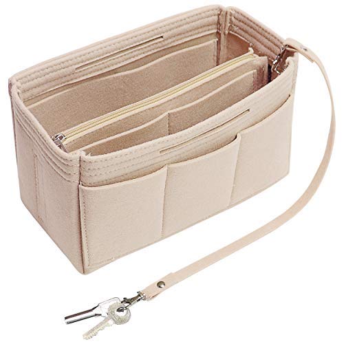 Soyizom Felt Handbag Organiser Insert, Bag In Bag Organiser Insert Handbag Liner, Tote bag organiser insert Fit Speedy 25-40, Neverfull（Beige，Large