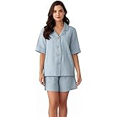 Simple&Opulence Women's 100% Linen Pajama Set Soft Shirt and Pants 2 Pieces Loungewear Slim Fit Soft and Breathable S-L