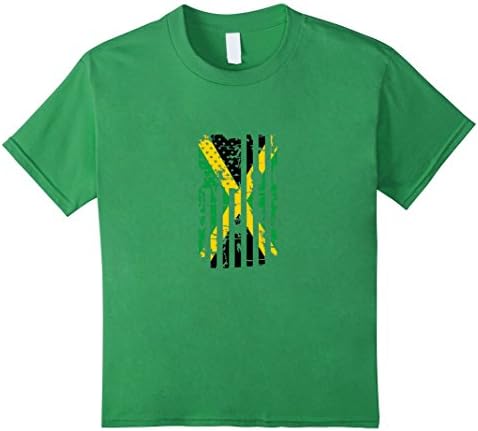 Kids Jamaica Flag In The American Flag Distressed T-Shirt 8 Grass