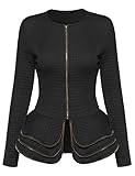 MBE Women's Fit and Flare Peplum Quilted Blazer Jacket with Ruffles