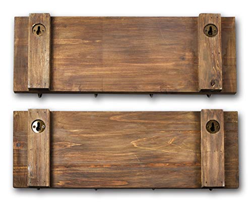 Spiretro Set of 2 Wall Mount Plaque with 4 Hooks and Arrow Sign Inspirational Words, Coat Hat Bag Rack, Leash Key Holder, 16.5 inch for Entryway Hallway Closet Bathroom Kids Room, Vintage Solid Wood
