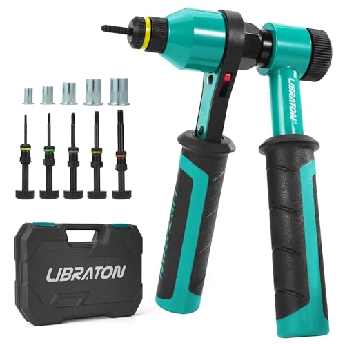LIBRATON Insert pliers, threaded insert pliers, professional ratchet nut pliers, crimping pliers with 5 metric chucks, 5 nozzle nuts, 50 threaded inserts, case, nut pliers for repair