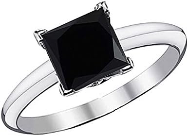 2 Carat Black Princess Diamond Solitaire Engagement Bridal Ring 14K White &amp; Yellow Gold