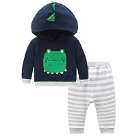 Fiream Baby Boys Cotton Print Bodysuits Longsleeve Stripe Hoodie Tops Sweatsuit Pants Outfit Sets(BA0417,12-18M)