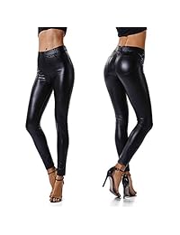 Mallas de piel sintética para dama, con forma elástica de poliuretano, color negro