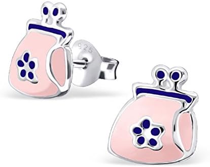 .925 Sterling Silver Hypoallergenic Baby Pink Purse Earrings for Girls (Nickel Free) --With Gift Box --