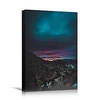 Canvas Wall Art Dramatic Sunset Bedroom Contemporary Dramatic Landscape Mountain Multicolor Photography - 12x18 inches