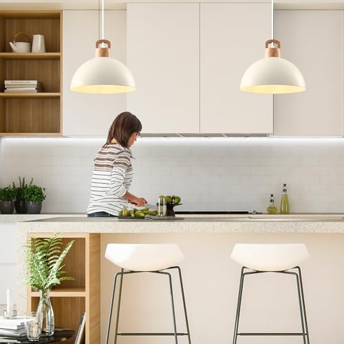 SESIMENT White Farmhouse Pendant Light 11.8inches 2 Packs, Industrial Pendant Light, Pendant Lights Kitchen Island, Modern Pendant Lights, Kitchen Pendant Lighting for Bedroom, Living Room