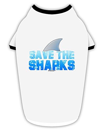 TooLoud Save The Sharks - Fin Color Cotton Dog Shirt White with Black XL