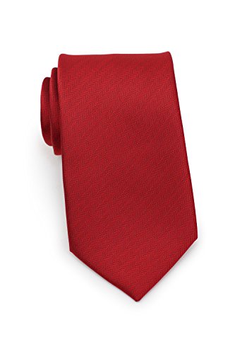 Bows-N-Ties Men's Necktie Solid Color Herringbone Matte Microfiber Tie 3.1 Inches (Cherry Red)