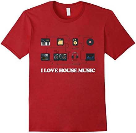 Men's I Love House Music T-Shirt Electronic Music Apparel 3XL Cranberry
