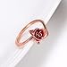 U7 Rose Gold Stacking Band Ring for Cocktail Party Vivid Red Rose Flower Signet Ring, Adjustable 5 to 10