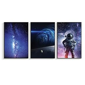 Framed Canvas Wall Art for Living Room, Bedroom Sky Space View Canvas Prints for Home Decoration Ready to Hanging - 16"x24"x3 Panels