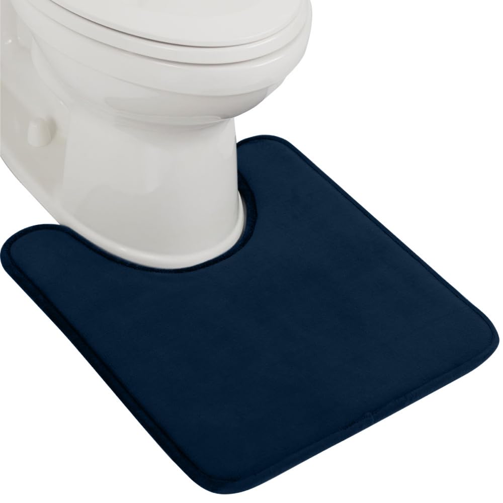 Photo 1 of GORILLA GRIP Thick Memory Foam Toilet Rug for Bathroom, U Shaped Washable, Soft Absorbent Velvet Topside Floor Mats, Machine Wash, Cushioned Luxury Rugs for Bath Room, 22.5x19.5 Navy Blue