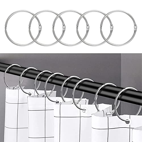 WEKIWGOT 24 Pcs Stainless Steel Shower Curtain Rings, Curtain Hooks, Easy to Install, with 50mm Inner Diameter, Suitable for Shower Curtains and Window Curtains (Silver)
