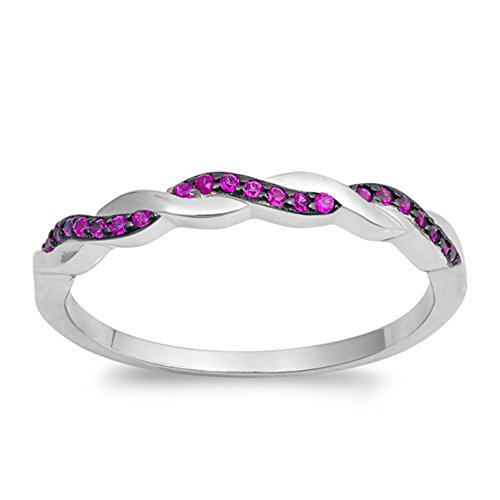 Simulated Ruby Bright Infinity Knot Stackable Ring .925 Sterling Silver Band Size 8 (RNG17499-8)