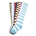 DAZCOS Striped Thigh High Socks Elastic Over The Knee Knit Stockings for Daily or Anime Cosplay (Light blue+White)