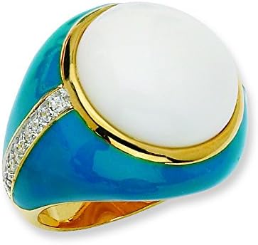 Cheryl M Gold-Plated Sterling Silver Blue Enam Simul. Wht Agate &amp; Cz Ring, Size 6