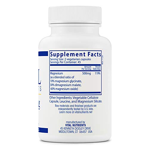 Vital Nutrients Triple Mag 250mg Formulated with Magnesium Oxide, Malate & Glycinate to