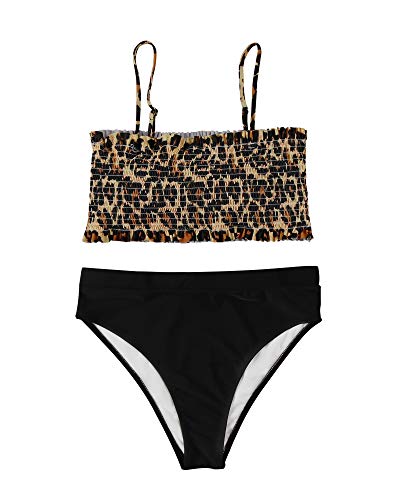 image for MOSHENGQI Women's Bandeau Ruffled Bikini Set Off Shoulder Smocked Swim