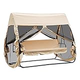 Outsunny 3 Seat Outdoor Covered Convertible Swing Chair/Bed with Mosquito Netting