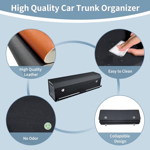 XCF Car Trunk Organizer, Waterproof Leather Trunk Organizer with Lid and Stable Handle, Storage Compartment for Packaging, SUV Accessories/Car Organizer(Black, 101 * 29 * 31 cm)